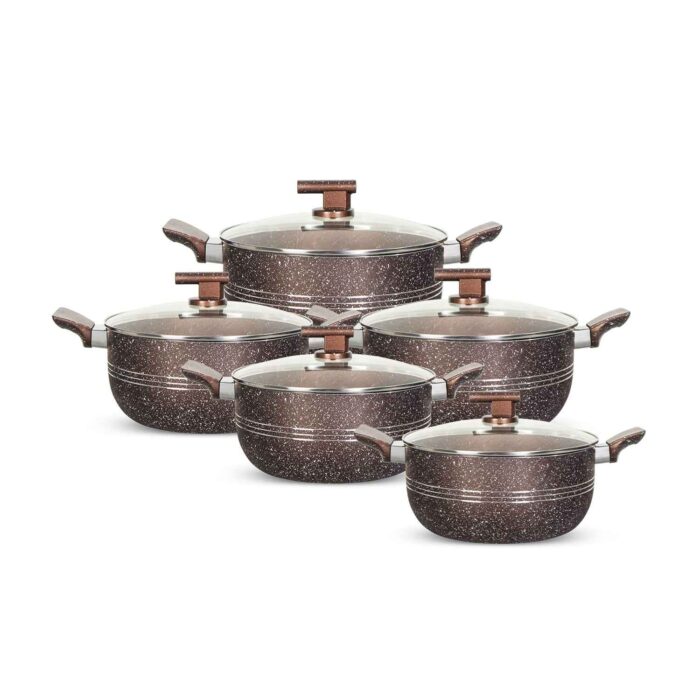 10 Pieces Non Stick Marble Coated Innovant Casserole (Daigchi/Baigona) Set