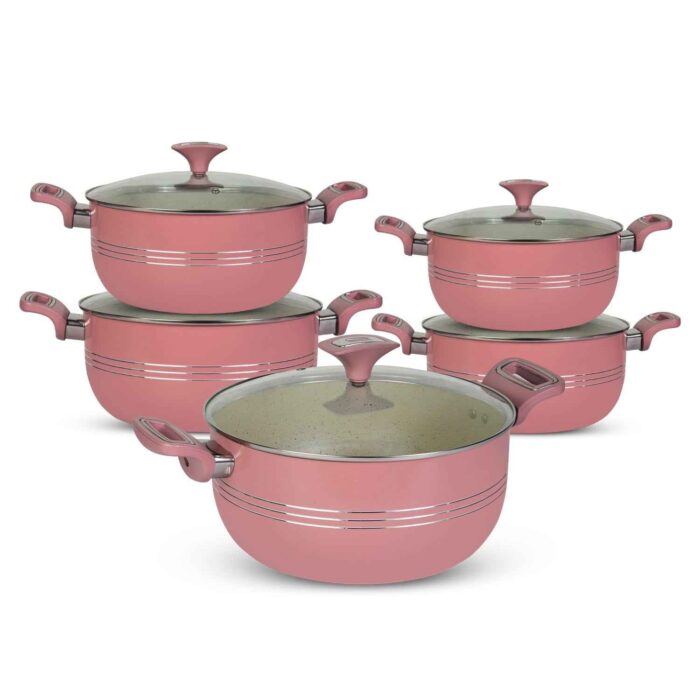 10 Pieces Non Stick Marble Coated Innovant Casserole (Daigchi/Baigona) Set