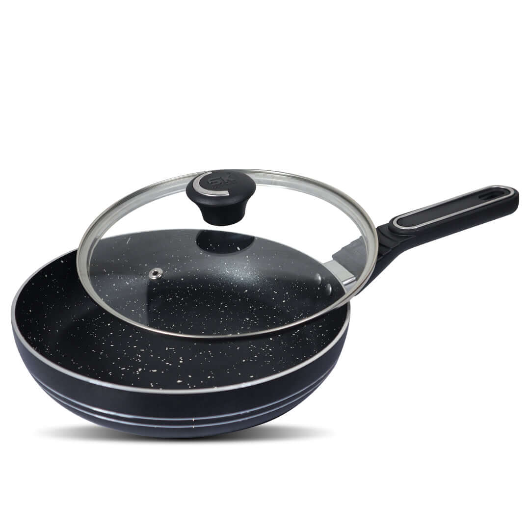 Non Stick Marble Coated Royal Frypan with Glass Lid - Black - Image 2