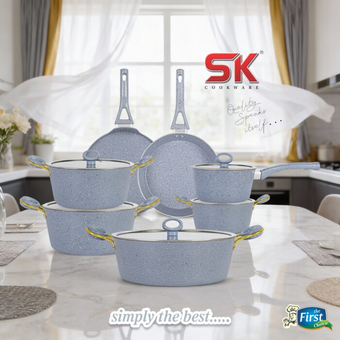 16 Pieces Marble Coated Gift Pack Signature Cookware Set [Golden Handle]