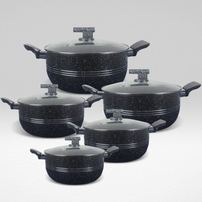 10 Pieces Non Stick Marble Coated Innovant Casserole (Daigchi/Baigona) Set
