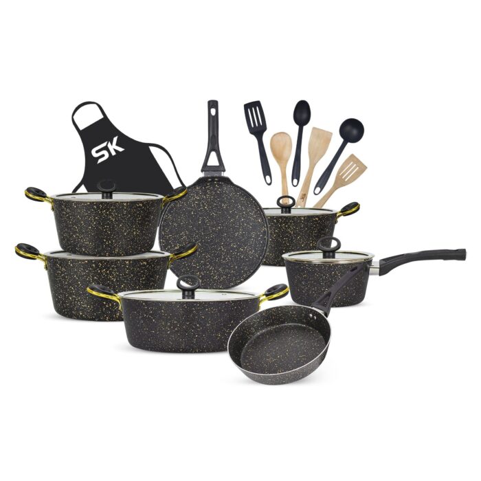20 Pieces Marble Coated Non-Stick Gift Pack Signature Cookware Set - Golden Black