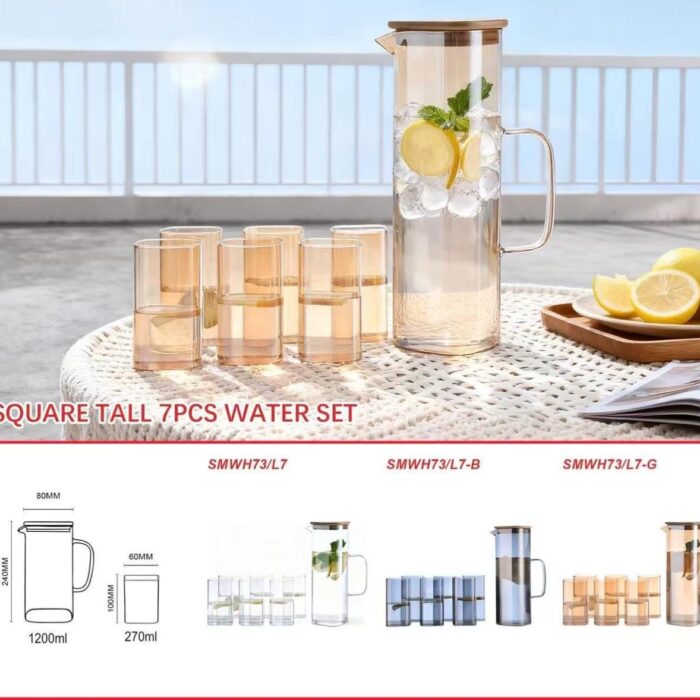 Shine Max 7 Pcs Premium Squre Tall Glass jug set