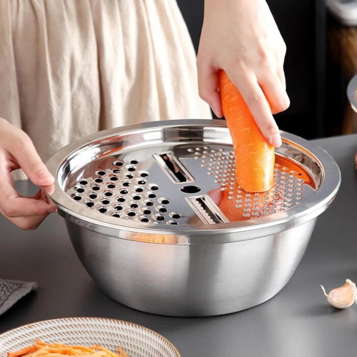 Stainless steel multifunction grater set and vegetable chopping basin