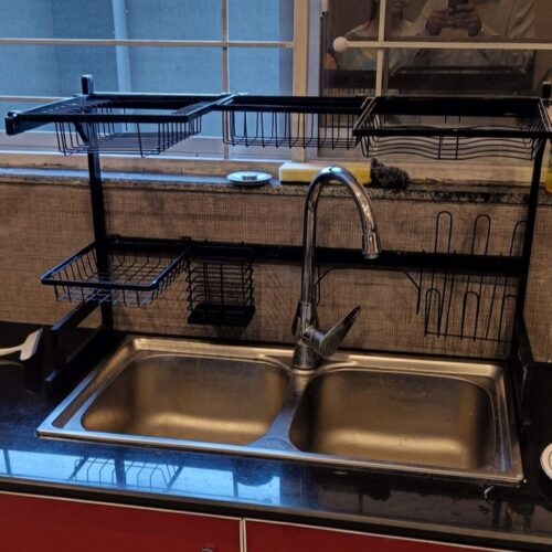 All in One Over Sink Metal Dish Drying Rack with Adjustable Holders - Heavy Duty Kitchen Organizer photo review