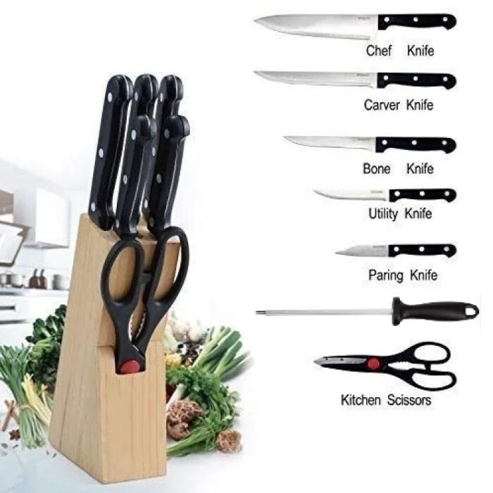 8 Pcs Wooden Block Knife Set Kitchen Knives Storage Rack