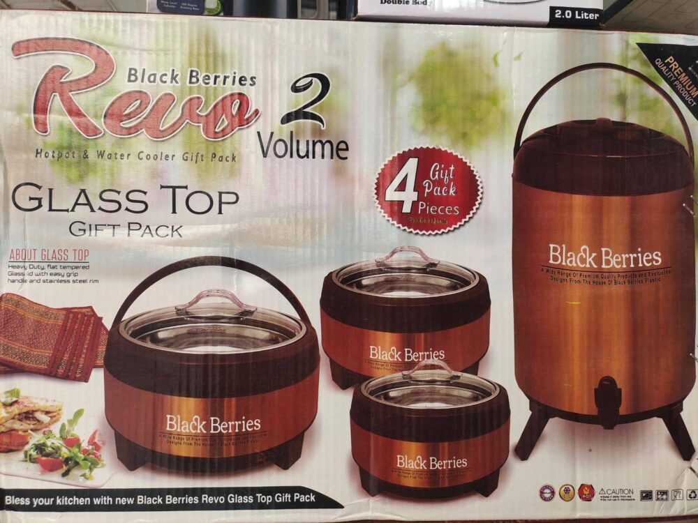 Black Berries Hot Pot Set and Water Cooler Glass top Gift Pack - Image 3