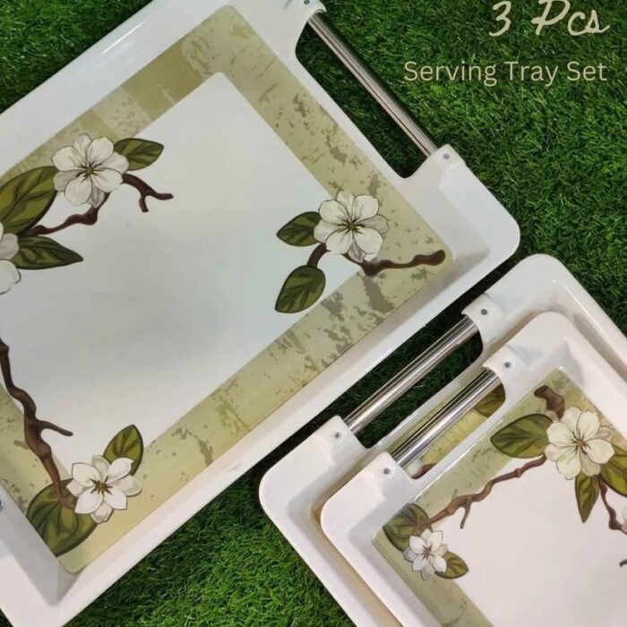 3 Pcs Steel Handle Melamine Serving Tray Set
