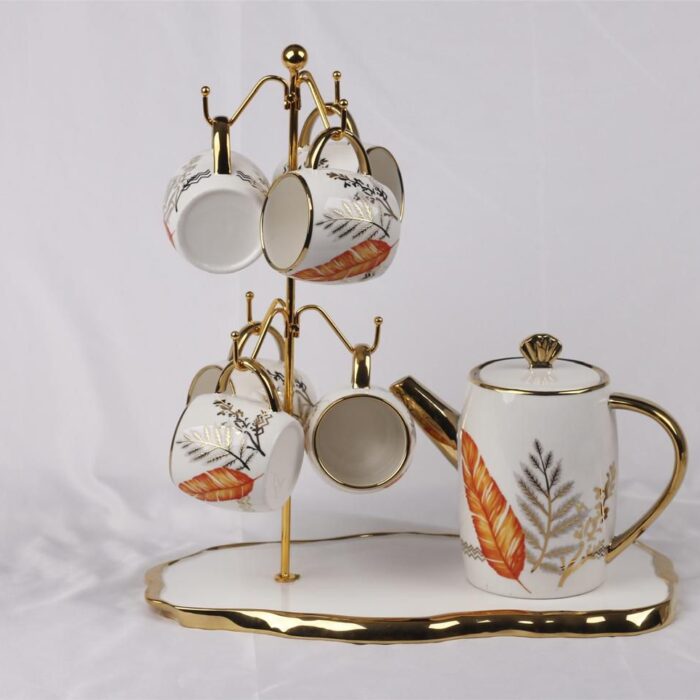 Mandarin Iris 7 Piece Bone China Tea Set with Melamine Tray