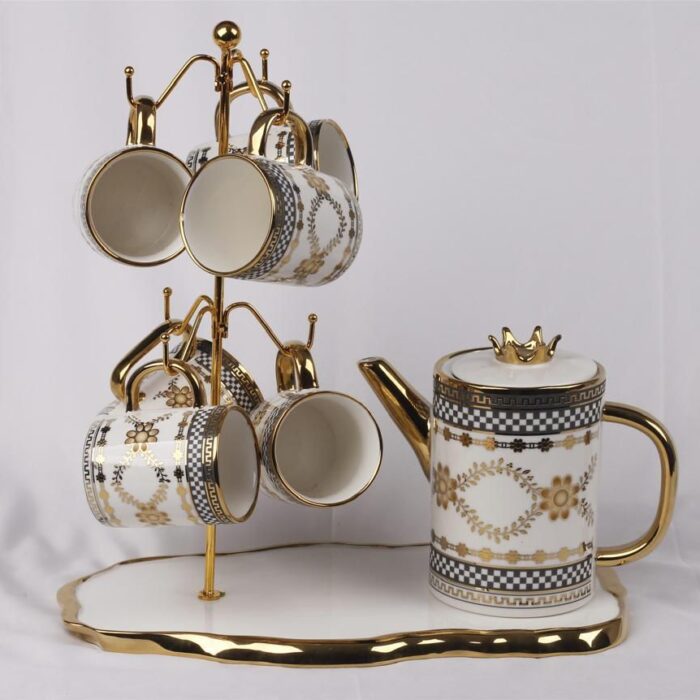 Fine Porcelain 7 Piece Bone China Tea Set with Melamine Tray