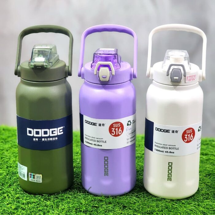 Dodge Stainless Steel Water Bottle 1.3L – Vacuum Insulated Hot & Cold Flask
