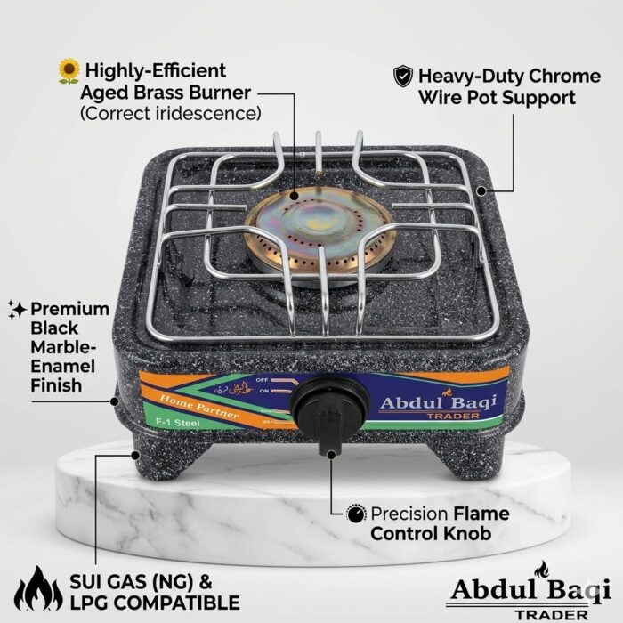 Gas Stove – High-Efficiency Brass Burner & Premium Marble Finish (Natural Gas & LPG)