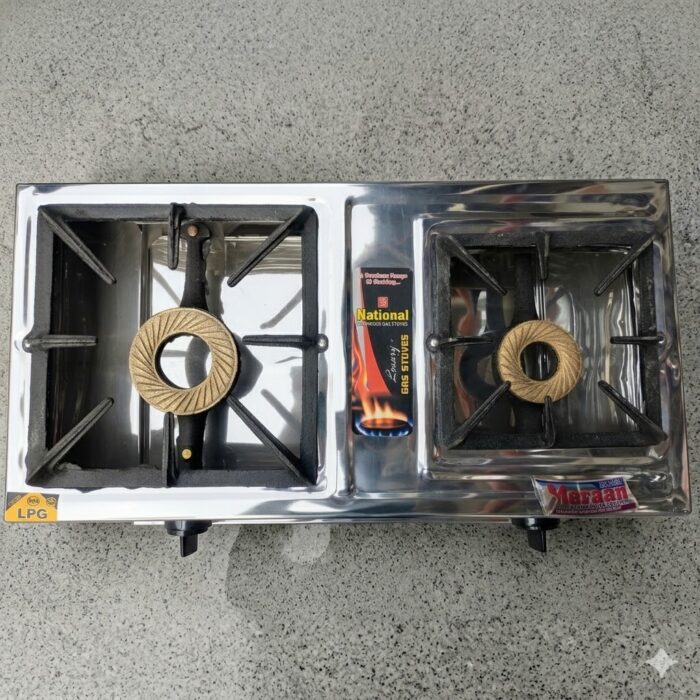 National Luxury Steel Double Burner Gas Stove – High-Efficiency LPG & NG Compatible