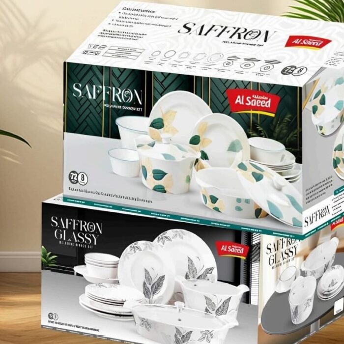 Saffron 72-Piece Melamine Dinner Set – Elegant Floral Design – Serves 8 – Glass & Melamine Lids